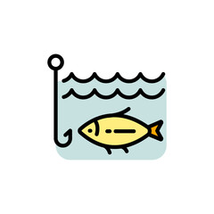 Various fishing related icon. Fishing Vector Icon. Catch seafood symbol. Vector Illustration. Isolated on White Background.