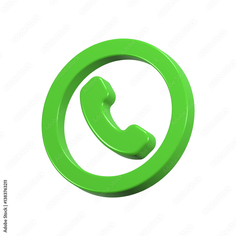 Poster call icon 3d green color rendering app web button