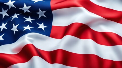 Obraz premium An up-close shot of a red, white, and blue banner with white stars on a blue section, and alternating red and white stripes.
