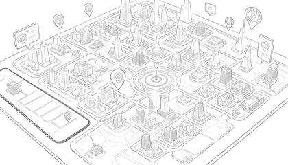 Futuristic Geolocation Map with AI Technology and Glowing Pin for Business Logistics

