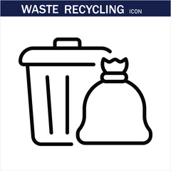 recycling waste line icons. Plastic bottle, biodegradable trash, junk truck, landfill, paper, glass, battery, conveyor vector illustration. Outline signs about garbage recycle. Editable Stroke .Eps 10
