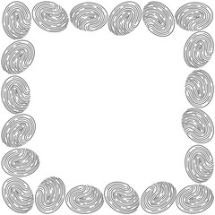 Fingerprints of black color on white background. Square Frame or border with space for text or picture.