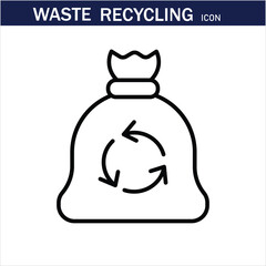 recycling waste line icons. Plastic bottle, biodegradable trash, junk truck, landfill, paper, glass, battery, conveyor vector illustration. Outline signs about garbage recycle. Editable Stroke .Eps 10