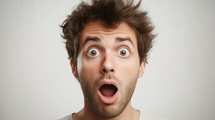His expressive features freeze in disbelief, perfectly portraying the human response to the unexpected in a bold and relatable way.