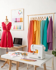 Elegant Designer Wardrobe with Hanging Dresses – Boutique Fashion Interior Display