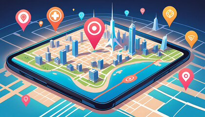 Futuristic Geolocation Map with AI Technology and Glowing Pin for Business Logistics

