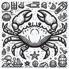 A Crab in line icon style stock illustration Black and White