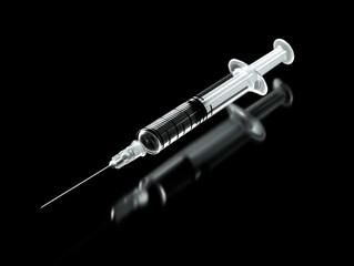 Transparent Syringe on Black Reflective Surface
