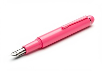 Bright Pink Fountain Pen Minimalist Design with Sleek Profile and Vibrant Color on White Background