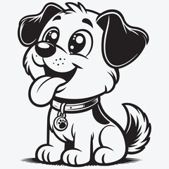 A Dog cartoon character vector illustration in black monochrome style isolated on white background stock illustration