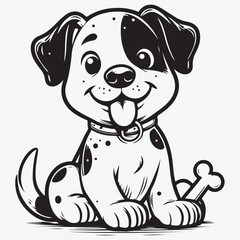 A Dog cartoon character vector illustration in black monochrome style isolated on white background stock illustration