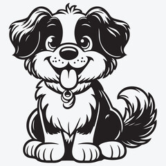 Obraz premium A Dog cartoon character vector illustration in black monochrome style isolated on white background stock illustration