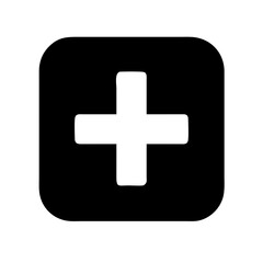 Fototapeta premium Vector icon, sign of plus, cross inside a square on transparent background. Symbol of medical cross, add or new.