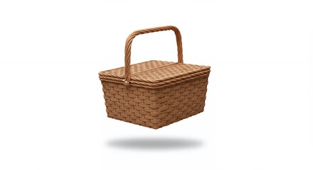 Classic wicker picnic hamper on white backdrop for outdoor dining events