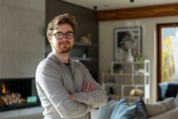 Fototapeta premium Portrait of a young Caucasian man in a modern home