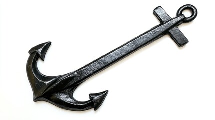Black anchor isolated on white background; nautical, maritime, decoration