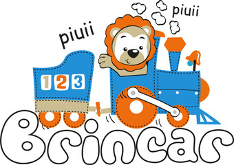 Cartoon Lion Riding a Blue Train