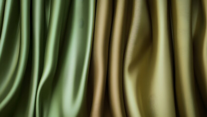 Khaki green brown silk satin. Gradient. Olive hue. Elegant abstract backdrop for design, textual content. Light dark tone. Matte, shimmer. Curtain. Drapery. Fabric, cloth texture.