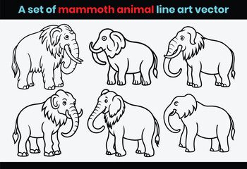 set of mammoth animal line art simple flat design.