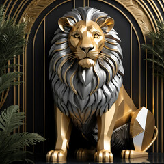 Hyper-Realistic Art Deco Lion & Tree – Stunning High-Definition Artwork, No 205