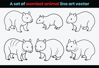 A set of wombat animals line art vector.