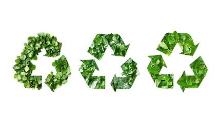 Pack of Leaf-Shaped Recycling Symbols set Against Transparent Background for Eco Awareness, Sustainability Campaigns, or Environmental Graphics