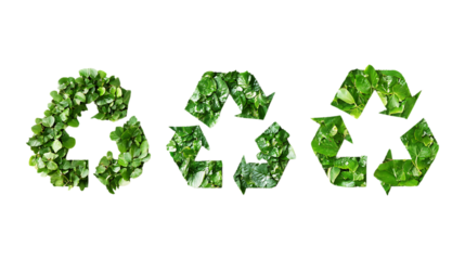 Pack of Leaf-Shaped Recycling Symbols set Against Transparent Background for Eco Awareness, Sustainability Campaigns, or Environmental Graphics