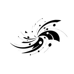 Abstract Black and White Swirl Composition on Gray Background