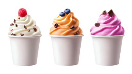 Pack of Ice Cream in a Cup set Against Transparent Background for Dessert Branding, Summer Treats, or Food Advertising