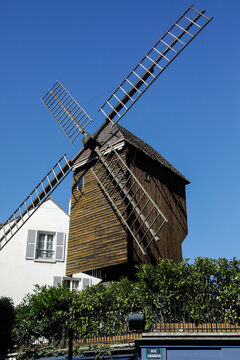 Paris, France. Europe    Old wooden windmill from the 1700s in Montmatre,