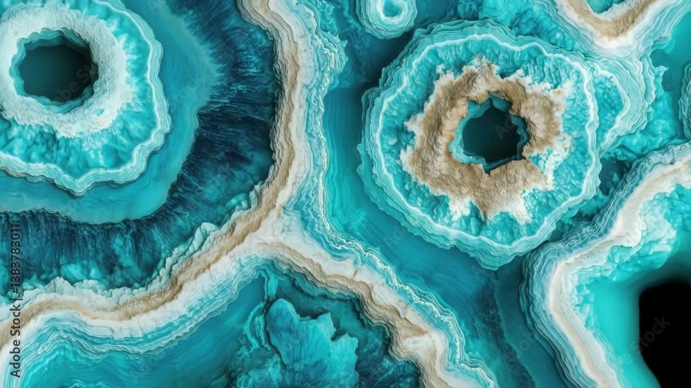 Poster an abstract close-up of turquoise agate stone with intricate patterns and textures, showcasing layer