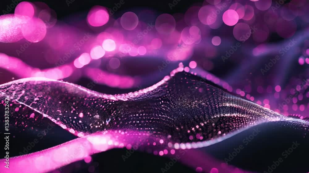 Poster digital purple particles wave and light abstract background with shining particles