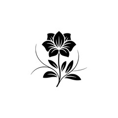 Elegant Black Flower Silhouette: Minimalist Design, White Background