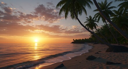 Sunset Serenade on a Tropical Shore AI Generated