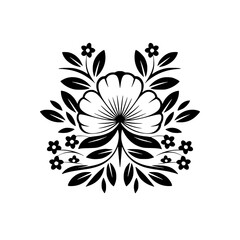 Floral Silhouette Design: Elegant Vector Ornament with Petals and Leaves