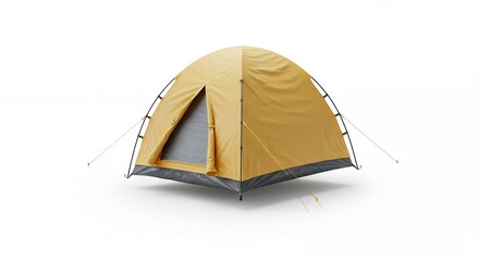 Inviting yellow tent, perfect for camping and outdoor adventures on white background