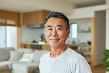Portrait of a middle aged Asian man in a modern home