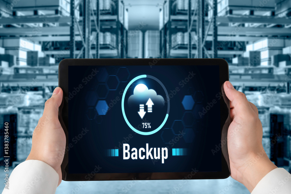 Poster backup storage data internet technology business concept. database storage cloud technology file dat