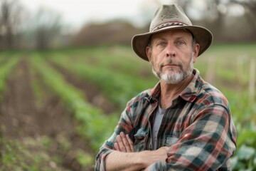 Portrait of a middle aged Caucasian male farmer in the field