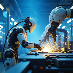 Futuristic AI-Powered Robots Welding in High-Tech Factory | Automation & Robotics Revolution