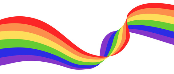 LGBT Pride Flag banner. Rainbow wavy ribbon vector design element isolated on transparent background with copy space. 