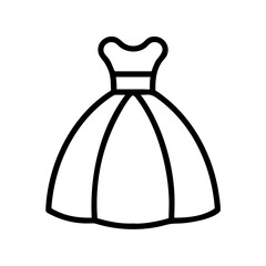 Elegant wedding dress outline vector icon for fashion design and bridal wear template with stylish look