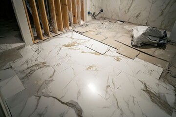 Modern bathroom renovation showcasing elegant marble tile installation Generative AI