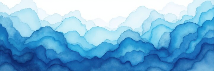 Watercolor Layered Blue Abstract Landscape