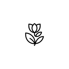 Minimalist Flower Logo, Black Outline, Botanical Icon on White Background