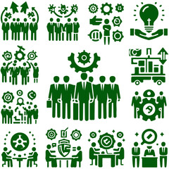 Green eco people and ecology icons set for environmental design