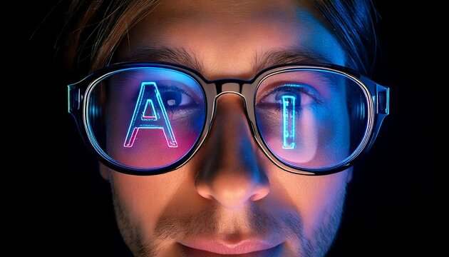iniciais AI nas lentes de &oacute;culos, conceito intelig&ecirc;ncia artificial