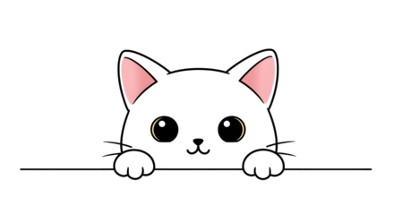 Cute white cat peeking cartoon