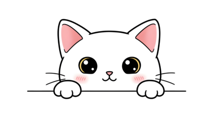Cute white cat peeking cartoon