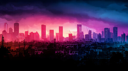 Colorful Pixelated Cityscape At Dusk